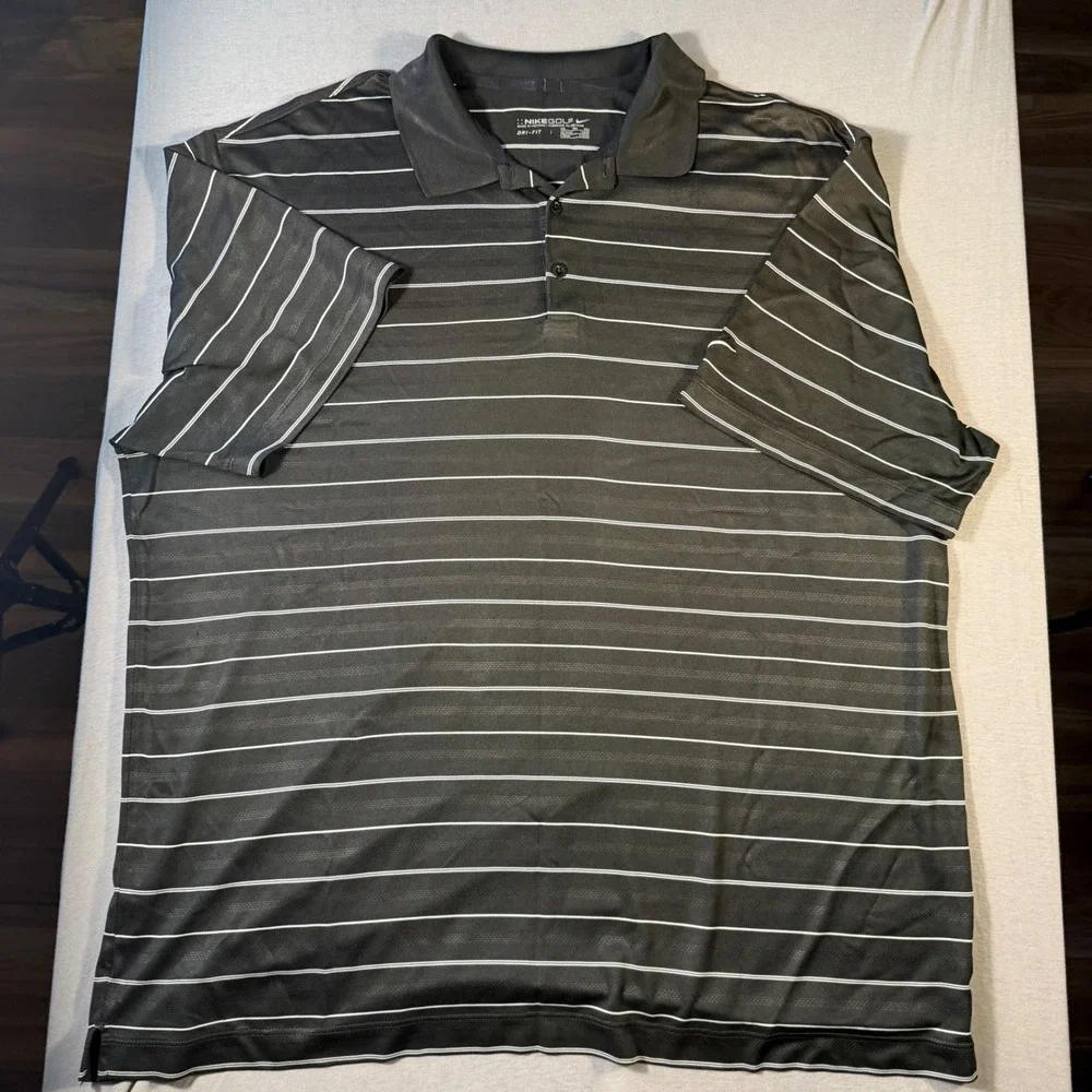 Nike Golf Dri-FIT Polo Shirt Mens XXL Black White Striped Short Sleeve Pinstripe